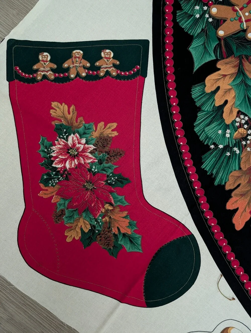 VTG Joan Kessler Concord Fabric 2 Panels Tree Skirt Stocking Cut Sew
